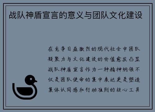 战队神盾宣言的意义与团队文化建设
