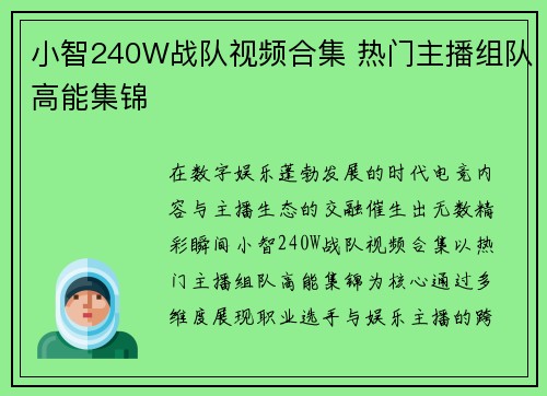 小智240W战队视频合集 热门主播组队高能集锦
